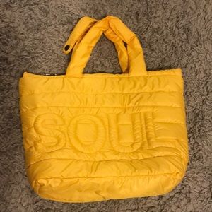 Soulcycle yellow quilted puffer bag